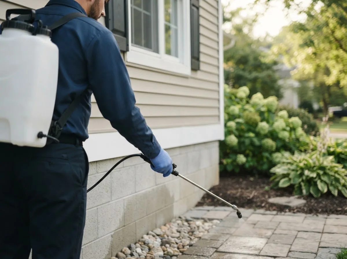 Pest control technician inspecting a home in Fossil, OR